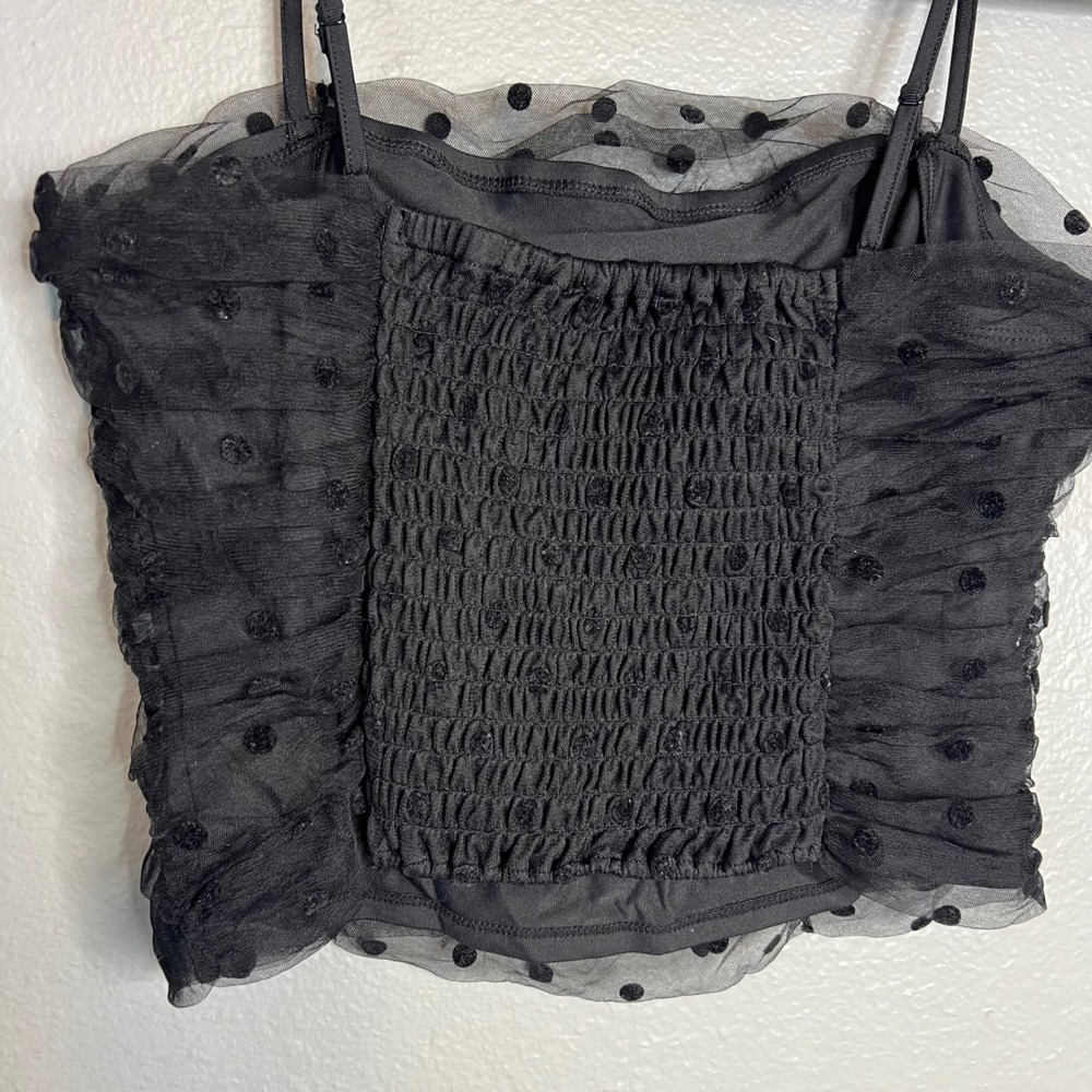 Rachel Zoe Crop Cami Top Size S Black Fairygoth Whimsygoth Smocked Mesh  Y2K - Picture 4 of 7